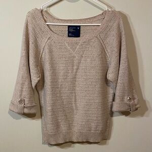 NWOT American Eagle Outfitters Sz M Light Pink Cream Tan 3/4 Sleeve Sweater